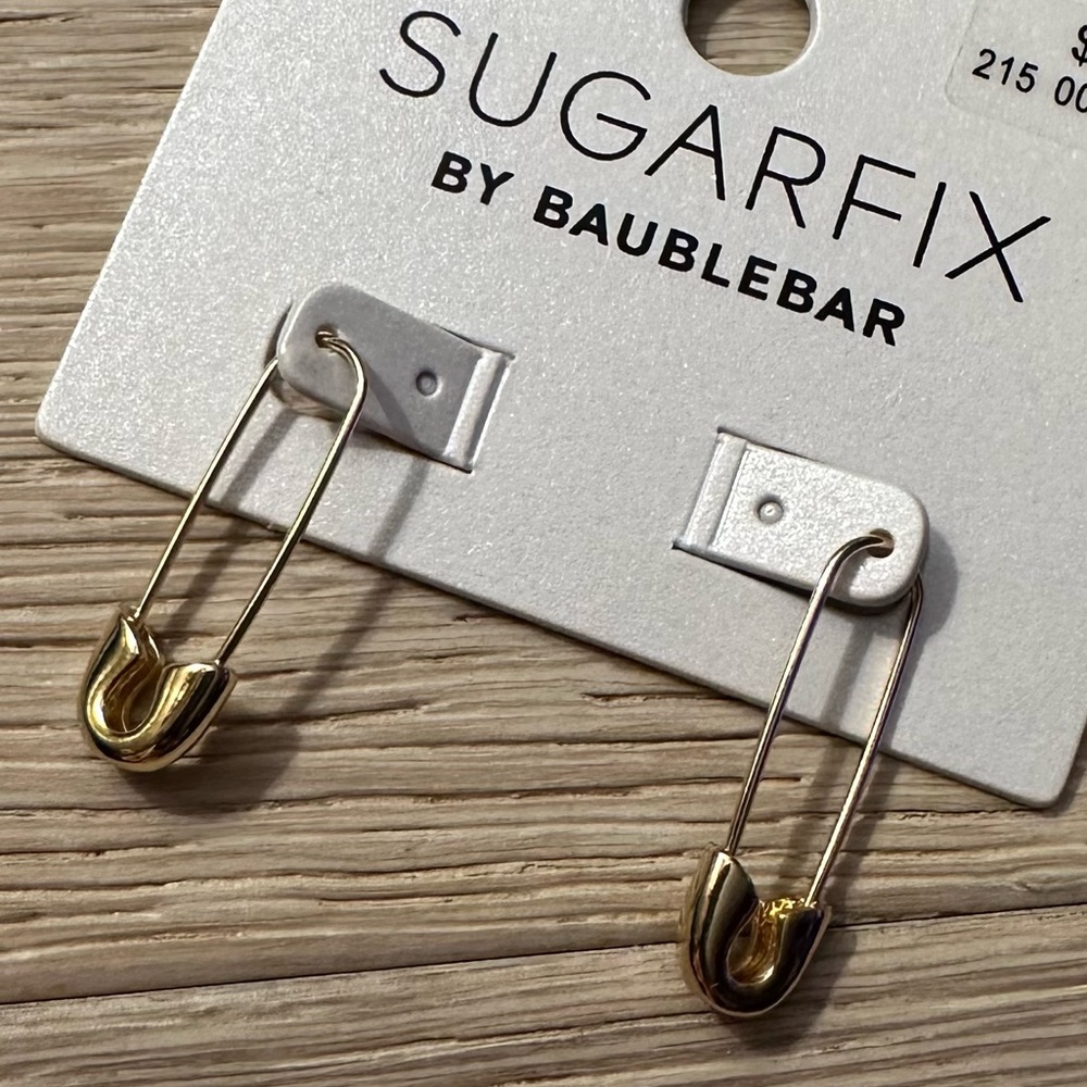SugarFix BaubleBar Faux Safety Pin Gold Earrings